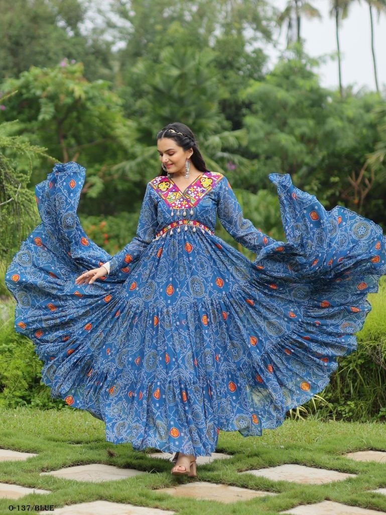 crazy green georgette kutchi p 1726143810 Crazy Green Georgette kutchi Patchework Gown