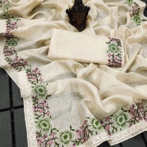 Cream Designer Pure Soft Kota Doriya Saree