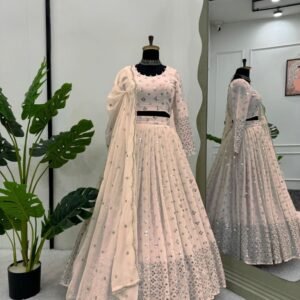Light Peach Exclusive Designer And Attractive Georgette Lehenga Choli