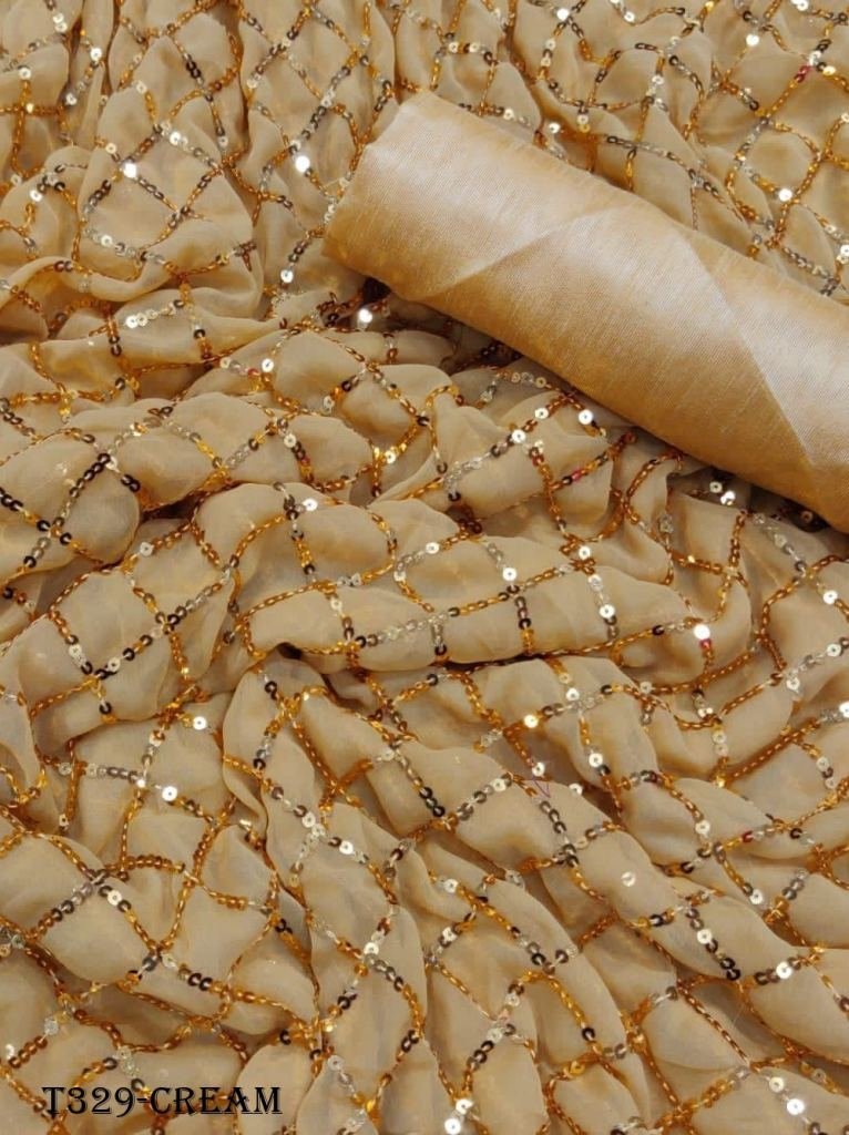 cream georgette embroidery wor 1723876364 Cream Georgette Sequence Embroidery Work Saree
