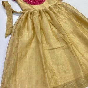 Cream Kids Girls Tissue Uppada Cotton Lehenga Choli With Embroidery Work