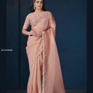 Cream Sequin Saree with Moti Work 24500 Series by Mahotsav