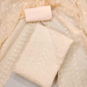 Cream Original Embroidery Georgette Unstitched Dress