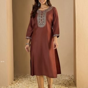 Daily Wear Viscose Rayon Rust Brown Kurti Pant Set