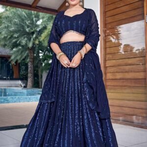 Dandiya Night Special Navy Blue Sequence Lehenga Choli by Fab Funda