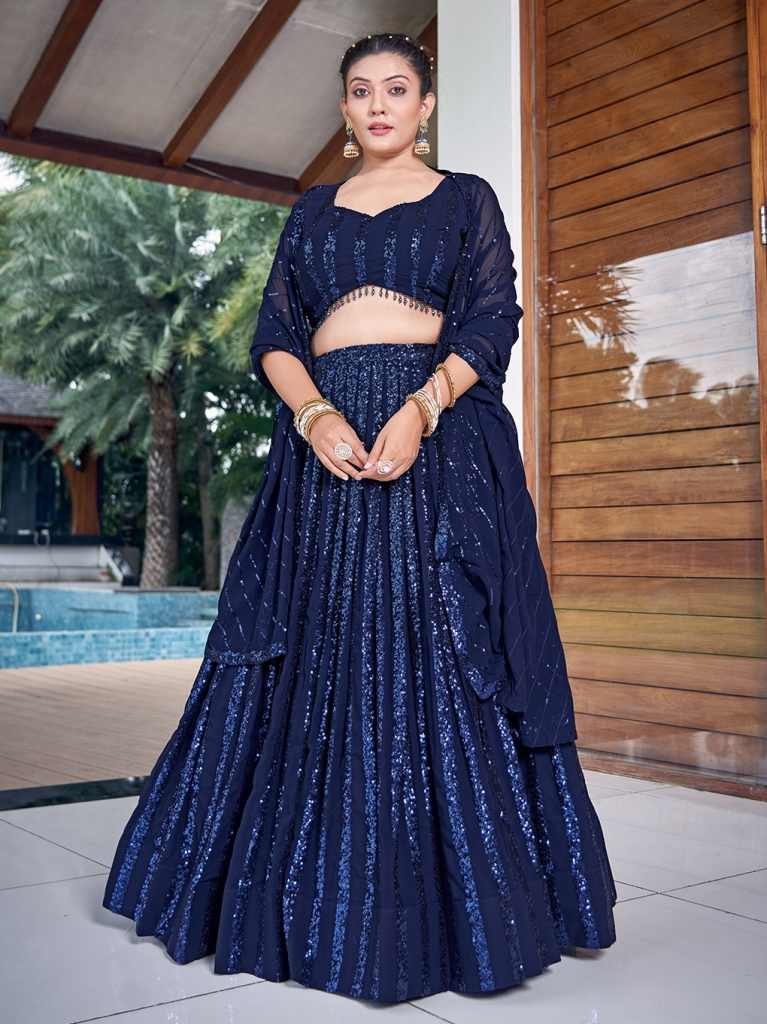 dandiya night special navy blu 1714562477 Dandiya Night Special Navy Blue Sequence Lehenga Choli by Fab Funda