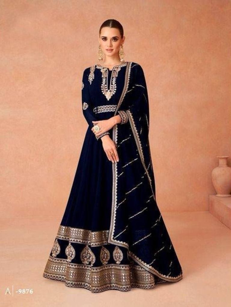 dark blue anarkali georgette s 1727351548 Dark Blue Anarkali Georgette Suit Dupatta