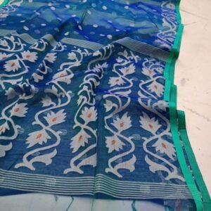 Dark Blue Designer Maslin Jamdani Saree