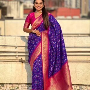Dark Blue Zari Ikkat Patola Silk Saree
