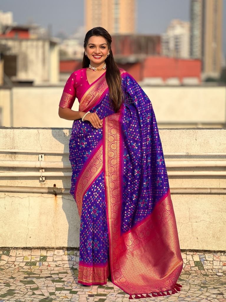 dark blue zari ikkat patola si 1748863868 Dark Blue Zari Ikkat Patola Silk Saree