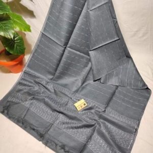 Dark Gray Striped Kota Viscose Silk Saree