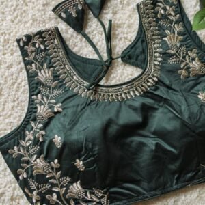 dark green beautiful embroidery touch blouse