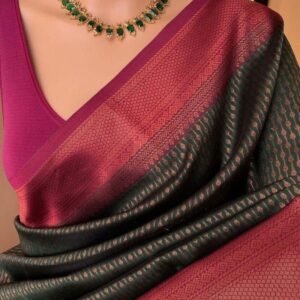 Dark Green Beautiful Festival Wear Soft Lichi Silk Saree