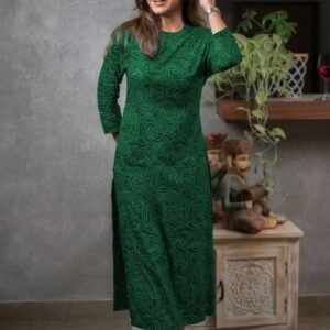 Dark Green Cotton Printed Daily Wear Kurti