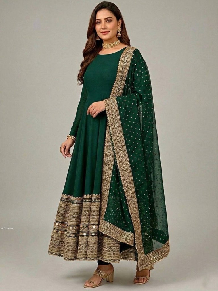 dark green designer anarkali s 1767333472 Dark Green Designer Anarkali Suit with Heavy Dupatta
