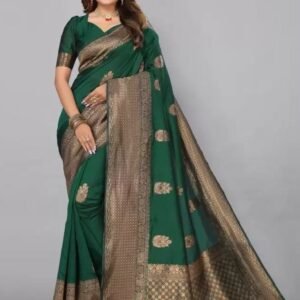 Dark Green Kanchipuram Silk Saree With Jacquard Work