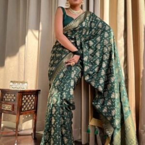 Dark Green Luxury Look Pure Banarasi Soft Silk Saree