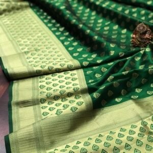 Dark Green Vani Butta Pure Banarasi Silk Saree