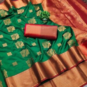 Dark Green Women Soft Silk Sarees With Design Border