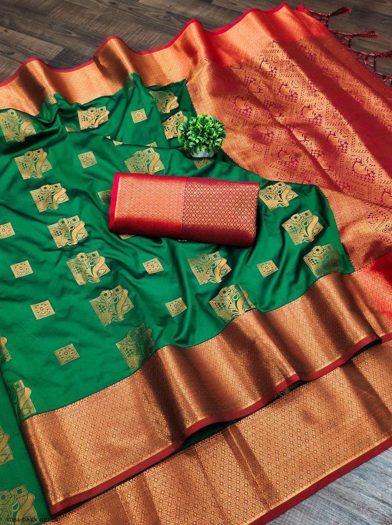 dark green women soft silk sar 1718622375 Dark Green Women Soft Silk Sarees With Design Border