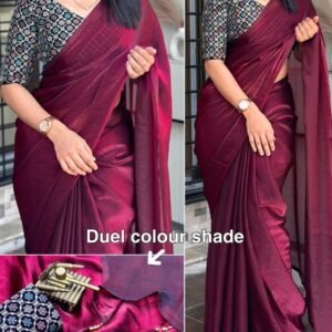 Dark Maroon Attractive Party Wear Pure Liquid Satin Saree