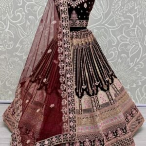 Dark Maroon Celebrity Bridal Velvet Lehenga Choli