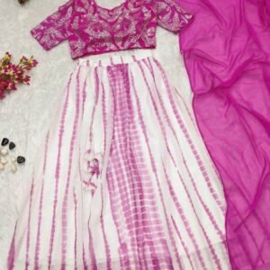 Dark Pink Color Tie Dye Georgette Bridesmaid Lehenga