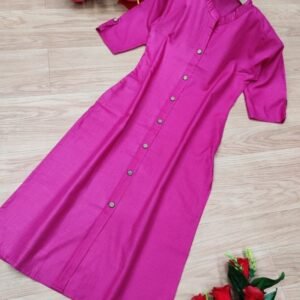 Dark Pink Fancy Wooden Button With Pocket Rubi Cotton Kurti