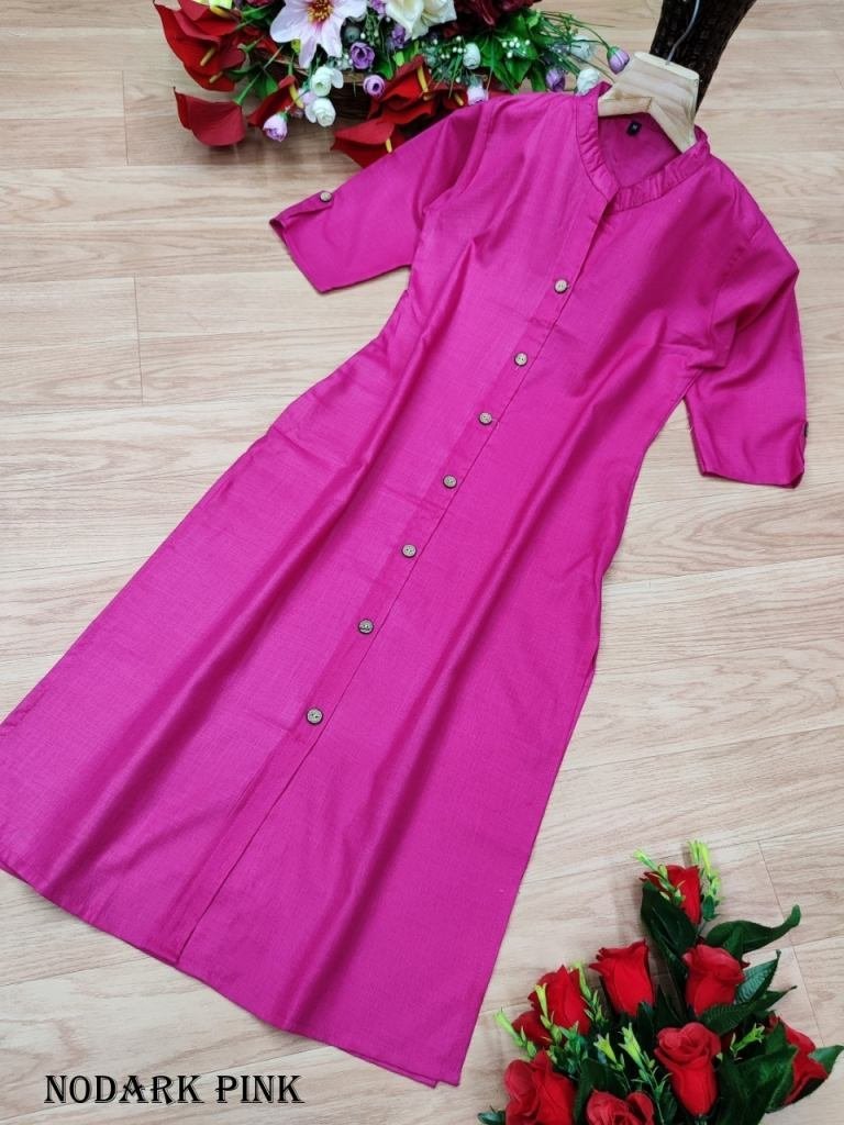 dark pink fancy wooden button 1719485734 Dark Pink Fancy Wooden Button With Pocket Rubi Cotton Kurti