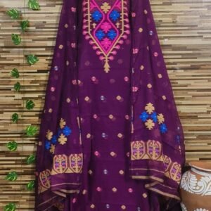 Dark Purple Latest Dhakai Jamdani Two Piece Dress Material