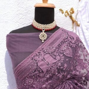 Dark Purple Sonalika Embroidered Pure Soft Net Saree