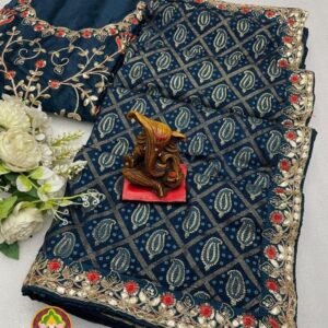 Dark Rama Color Vichitra Silk Saree