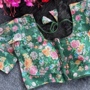 Dark Rama Sobha Flower Printed Organza Readymade Blouse