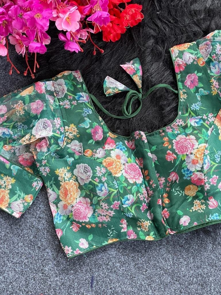 dark rama sobha flower printed 1731588175 Dark Rama Sobha Flower Printed Organza Readymade Blouse