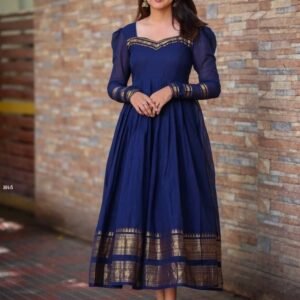 Delightful Lichi Silk With Jacquard Weaving Border Blue Gown