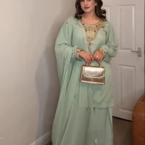 Delightful Mint Green Georgette Farsi Salwar Suit With Sequence Work