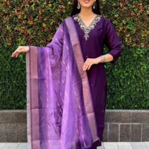 Delightful Roman Silk With Hand Work Kurti Pent Set