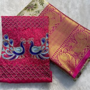 Designed Silver Saree With Pink Katali Hand Work Blouse