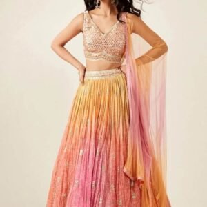Designer Basanti Dola Silk Pink and Orange Color Lehenga Choli 1002