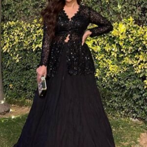 Designer Blazer Style Heavy Work Black Color Top With Lehenga