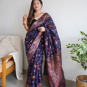 Designer Blue Cotton Thread Weaving Saree