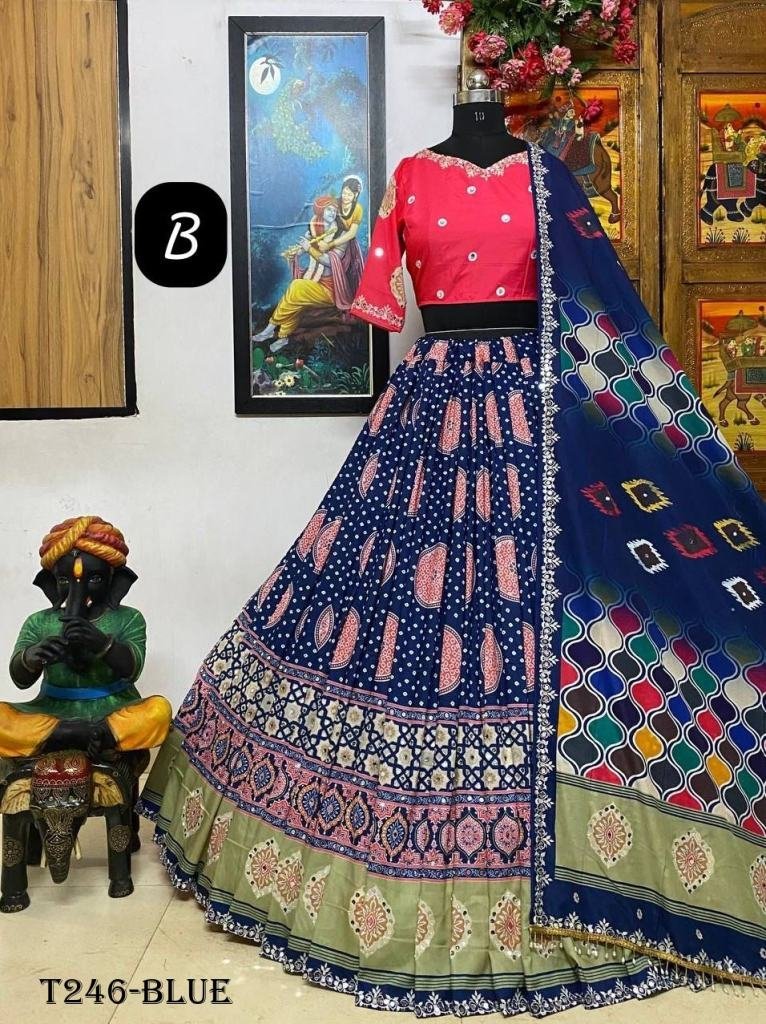 designer blue printed muslin c 1721290386 Designer Blue Printed Muslin Cotton Lehenga Choli