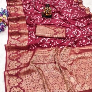 Designer Brown Anandi Pure Handmade Bandhej Kanjivaram Silk Saree