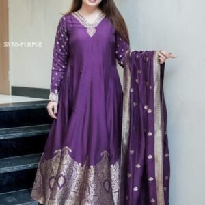 Designer Chanderi Anarkali Dress with Banarasi Work for Festive Wear