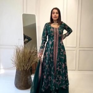 Designer Georgette Green Anarkali Sharara Suit Set