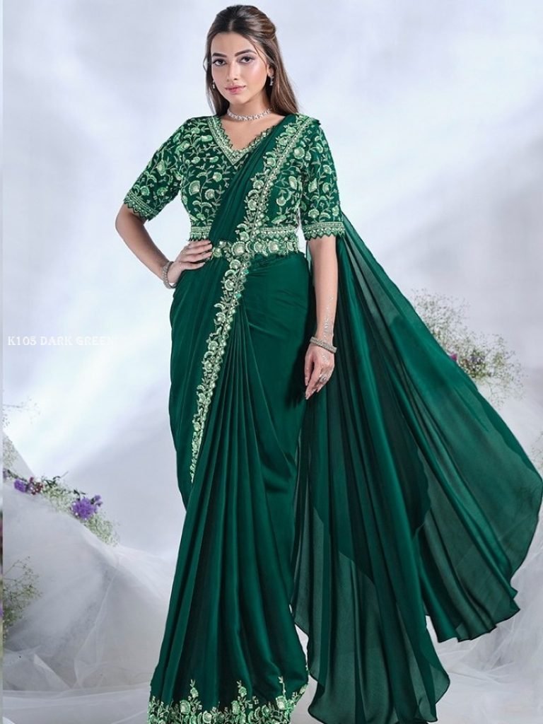 designer dark green saree by m 1737023990 Designer Dark Green Saree By Mohmanthan 24600 Series Aura