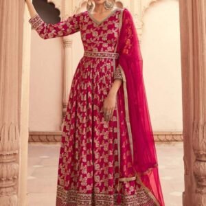 Designer DIF 503 D Red Dola Jacquard Gown