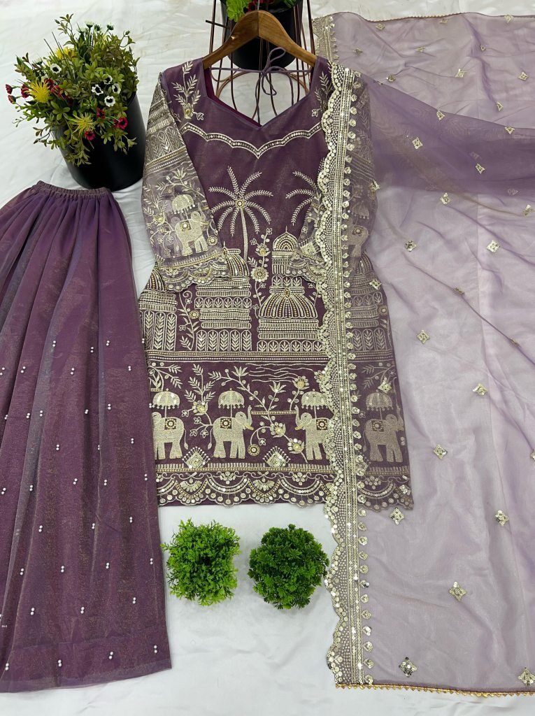 designer dusty purple net with 1743764788 Designer Dusty Onion Net With Sequence Work Plazo Set