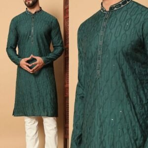 Designer Embroidered And Sequence Work Premium Silk Men Kurta