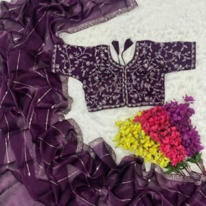 Designer Embroidery And Sequence Work Jimmy Choo Saree With Unstitch Blouse